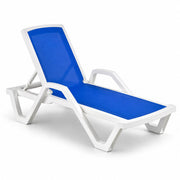 Glownary [4 Pack Chaise Lounge, Turquoise Sling Seat, White Polypropylene Frame, Stackable, 5-Position Adjustable Back, 330 lb. Capacity, Outdoor Use