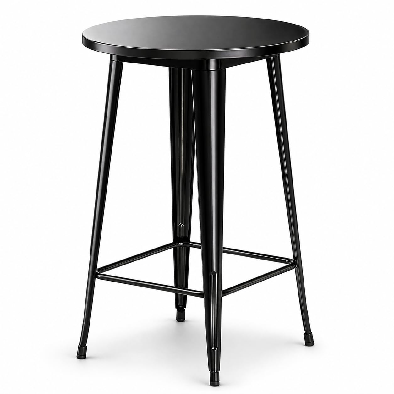 Glownary Alloy Round Bar Height Outdoor Table, Steel, Powder-Coated, Onyx Black, 30 Inch, Freestanding, Seats 3-4
