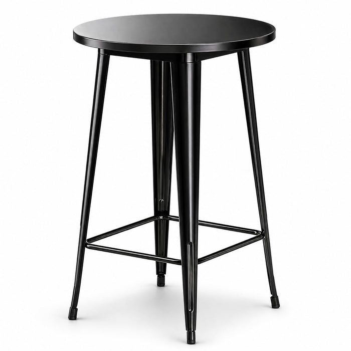 Glownary Alloy Round Bar Height Outdoor Table, Steel, Powder-Coated, Onyx Black, 30 Inch, Freestanding, Seats 3-4