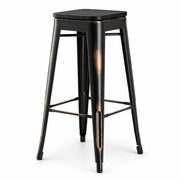 Glownary Backless Bar Stool, Distressed Copper Steel Frame with Black Wood Seat, Industrial Style, 400 lb. Capacity