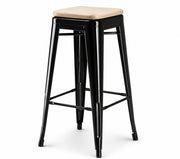 Glownary Alloy Backless Bar Stool, Black Steel Frame with Tan Magnetic Cushion, 30 Inch, Indoor/Outdoor