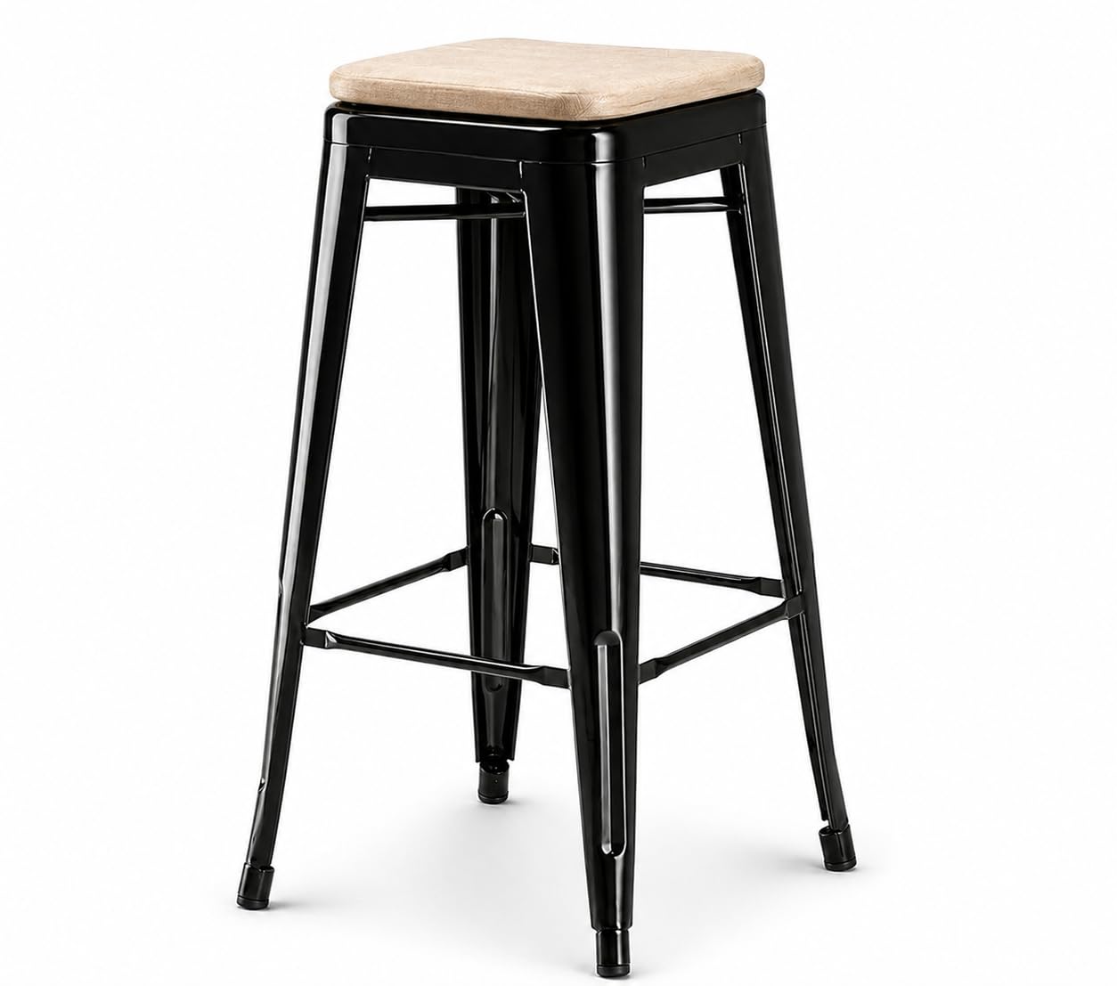 Glownary Alloy Backless Bar Stool, Black Steel Frame with Tan Magnetic Cushion, 30 Inch, Indoor/Outdoor