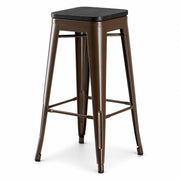 Glownary Backless Bar Height Stool, Copper Steel Frame with Black Wood Seat, 400 lb. Capacity, Stackable, Indoor