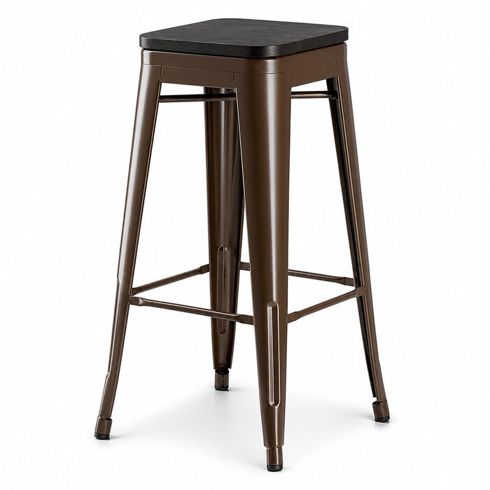 Glownary Backless Bar Height Stool, Copper Steel Frame with Black Wood Seat, 400 lb. Capacity, Stackable, Indoor