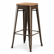 Glownary Industrial Backless Barstool with Wood Seat, Copper Steel Frame, 30 3/4 Inch, Stackable, Indoor