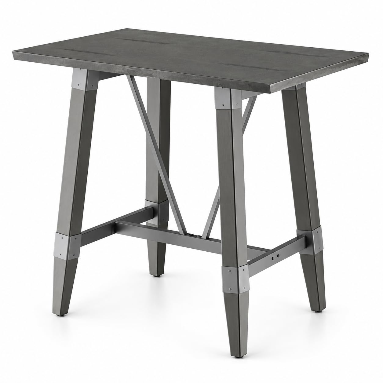Glownary Bar Height Trestle Table, Slate Gray, Solid Wood Live Edge Top, Industrial Style, 48 x 30 Inches, Seats 4