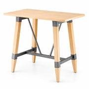 Glownary Bar Height Trestle Base Table, Solid Wood Live Edge, Bleached Oak, 30x48 Inch, Seats 4, Industrial Style, Indoor