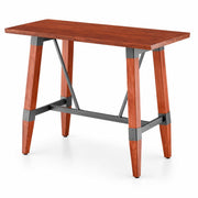 Glownary Live Edge Bar Height Trestle Table, Rustic Mahogany, Solid Wood and Steel, 30x60 Inch, Seats 6, Industrial Style, Indoor