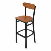 Glownary Boomerang Bar Stool with Vintage Wood Seat and Back, Black Powder-Coated Steel Frame, 29 Inch Seat Height, 330 lb. Capacity