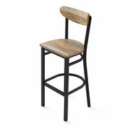 Glownary Boomerang Bar Stool with Driftwood Wood Seat and Back, Black Powder-Coated Steel Frame, 29 Inch Seat Height, 330 lb. Capacity