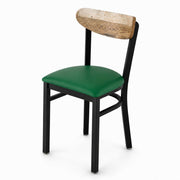 Glownary Boomerang Back Dining Chair, Black Powder-Coated Steel Frame, Green Vinyl Padded Seat, Driftwood Wood Back, 330 lb. Capacity, Fully Assembled