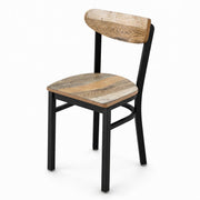 Glownary Boomerang Back Dining Chair, Black Powder-Coated Steel Frame, Driftwood Wood Seat, Mid-Century Style, 330 lb. Capacity