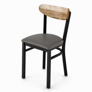 Glownary Dining Chair with Driftwood Boomerang Back, Gray Vinyl Padded Seat, Black Steel Frame, 330 lb. Capacity