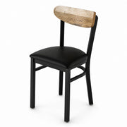 Glownary Boomerang Back Dining Chair, Black Metal Frame, Driftwood Wood Back, Black Vinyl Padded Seat, 330 lb. Capacity