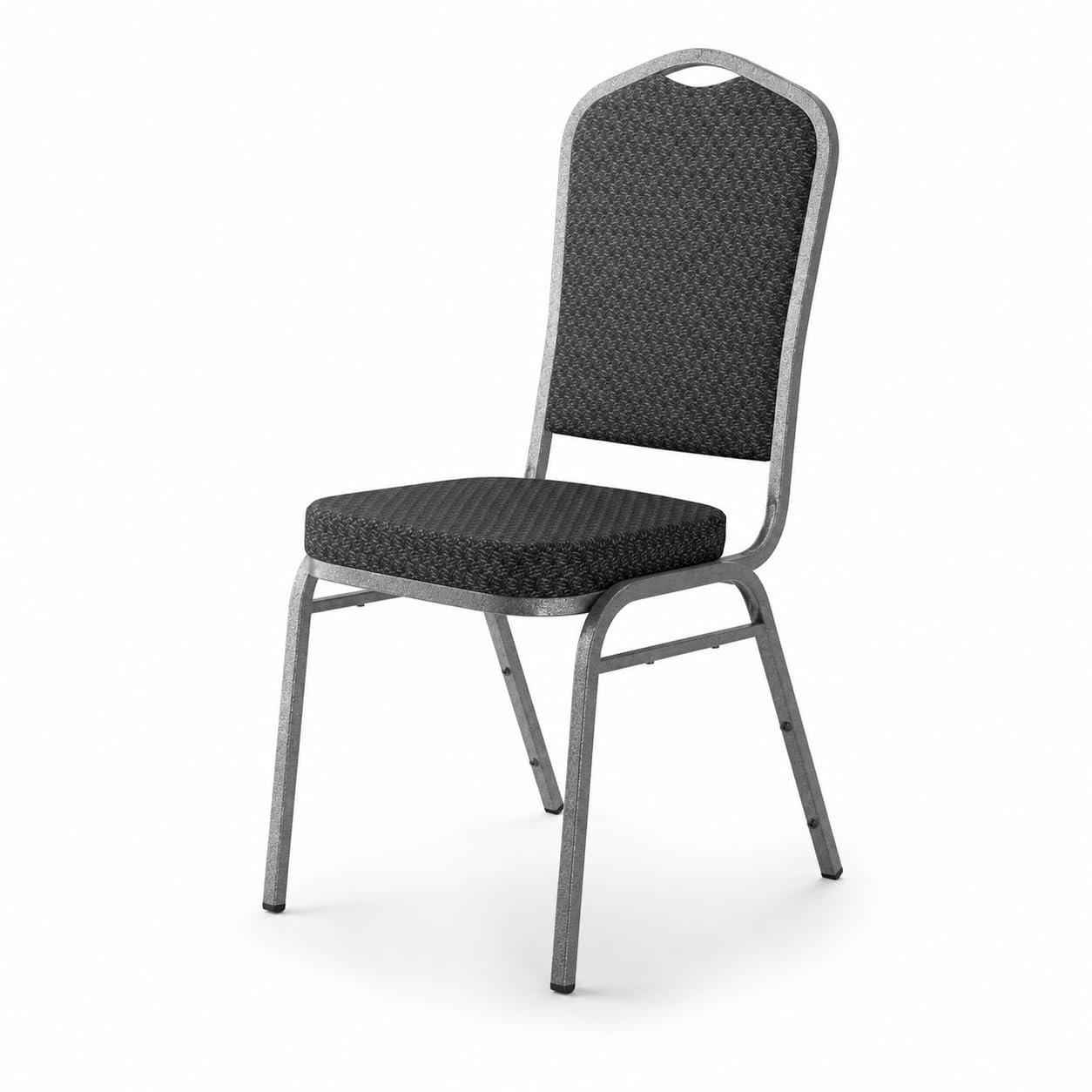 Glownary Crown Back Stackable Banquet Chair, Black Patterned Fabric, Silver Vein Steel Frame, 300 lb. Capacity