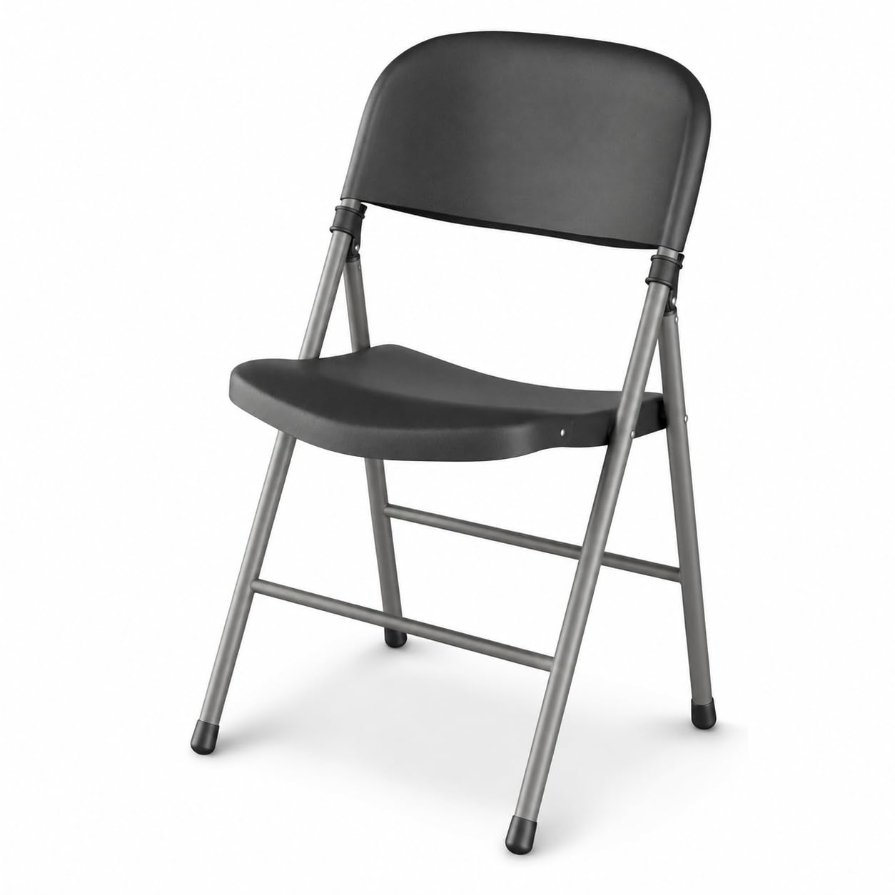 Glownary Black Folding Chair with Gray Steel Frame, Plastic Contoured Seat and Back, 250 lb. Capacity, 4-Pack