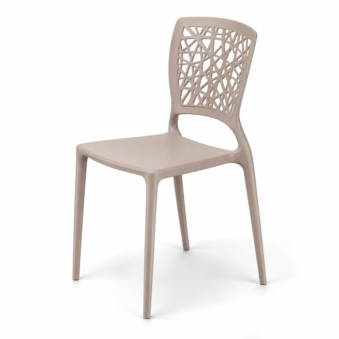 Glownary Flora Sandy Taupe Stackable Resin Side Chair with Webbed Back, 350 lb. Capacity, Fully Assembled