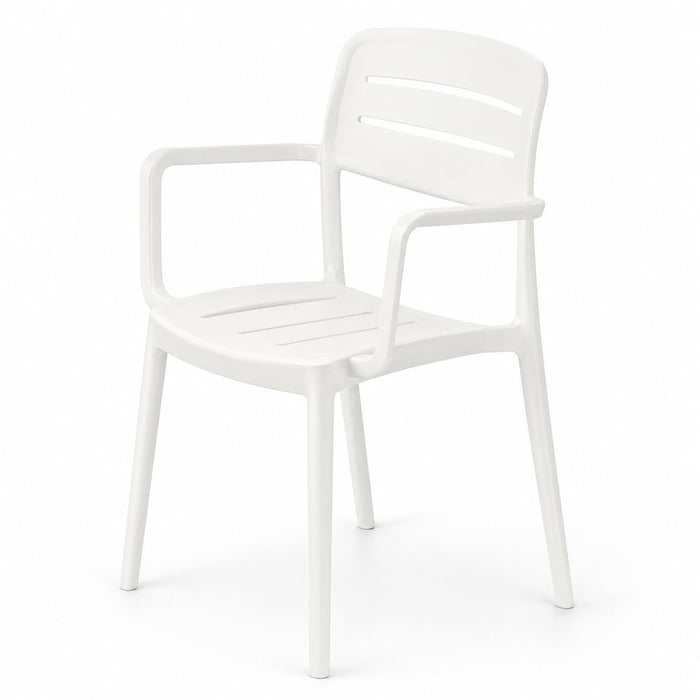 Glownary [4 Pack Alto Cloud White Stackable Outdoor Resin Arm Chair, Slat Back, Polypropylene and Fiberglass, 350 lb. Capacity