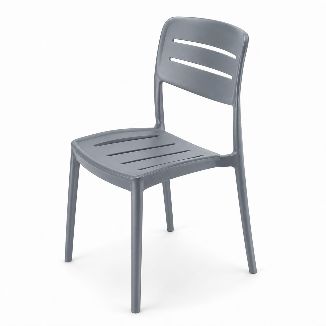 Glownary Alto Shoreline Slate Slat Back Resin Side Chair, Gray, Stackable, Outdoor, 350 lb. Capacity