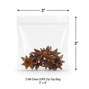 3" x 3" 2 Mil Clear LDPE Zip Top Bag 1000/Case, Food Safe USDA Approved, Reclosable Closure, Virgin LDPE & LLDPE, No Gusset Flat Style, Spices & Sauce Storage