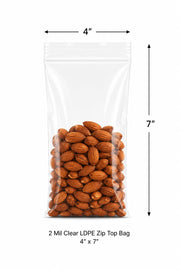 Glownary 4" x 7" 2 Mil Clear LDPE Zip Top Bag 1,000/Case, Reclosable Closure, Food Safe,
