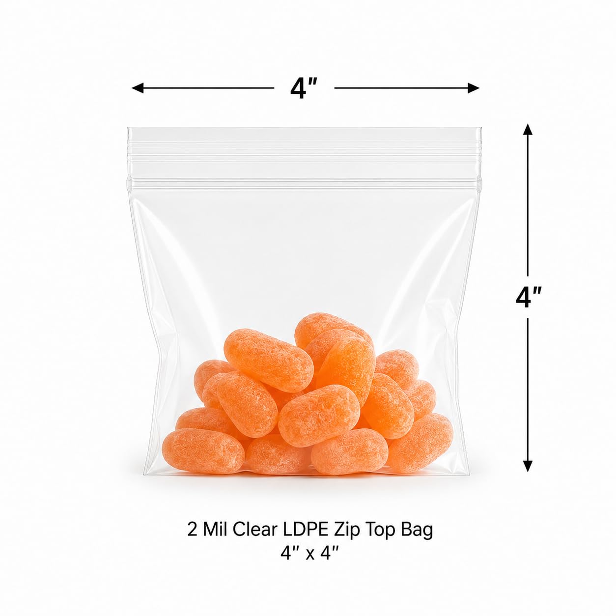 Glownary 4" x 4" 2 Mil Clear LDPE Zip Top Bag, 1000/Case Reclosable Closure, Food Safe USDA-Approved, Virgin LDPE & LLDPE, No Gusset Flat Design