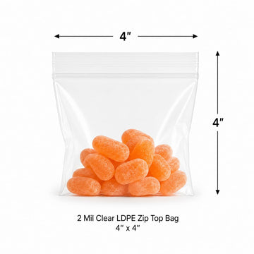 Glownary 4" x 4" 2 Mil Clear LDPE Zip Top Bag, 1000/Case Reclosable Closure, Food Safe USDA-Approved, Virgin LDPE & LLDPE, No Gusset Flat Design