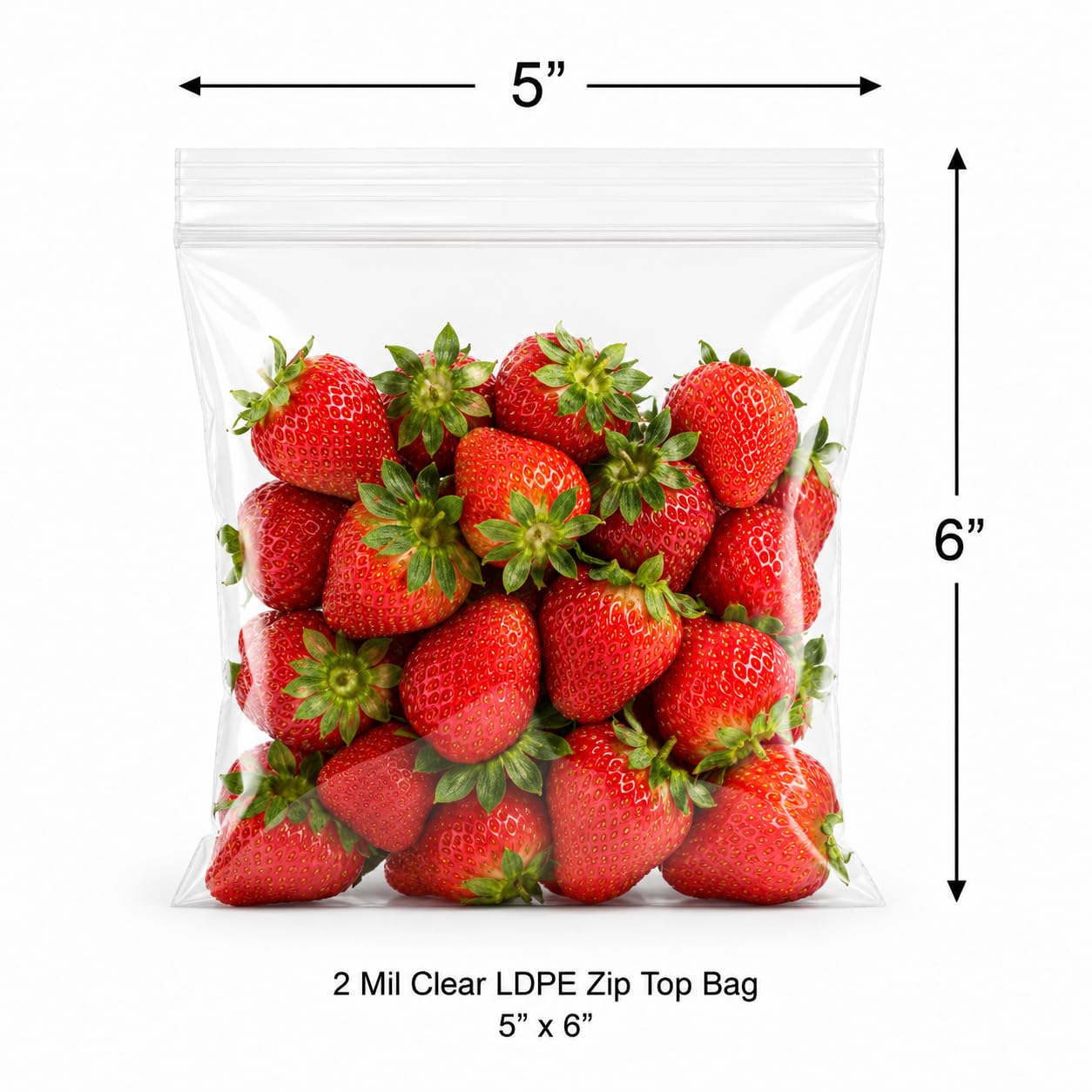 Glownary 5" x 6" 2 Mil Clear LDPE Zip Top Bag, 1,000/Case, Food Safe, Reclosable, 100% Virgin LDPE, No Gusset/Flat