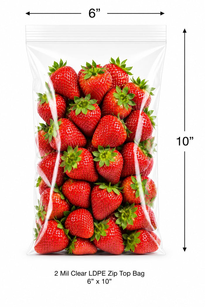 Glownary 2 Mil Clear LDPE Zip Top Bag 6" x 10", 1000/Case, Food Safe USDA Approved, Reclosable Closure, No Gusset Flat Style, 100% Virgin LDPE, Flexible & Tear Resistant