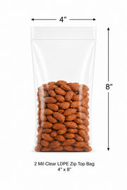 Glownary 4" x 8" 2 Mil Clear LDPE Zip Top Bag 1,000/Case, Reclosable Closure, Food Safe, No Gusset Flat Style