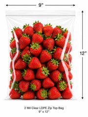 Glownary 9" x 12" 2 Mil Clear LDPE Zip Top Bag 1,000/Case, Food Safe, Reclosable, 100% Virgin LDPE, No Gusset/Flat