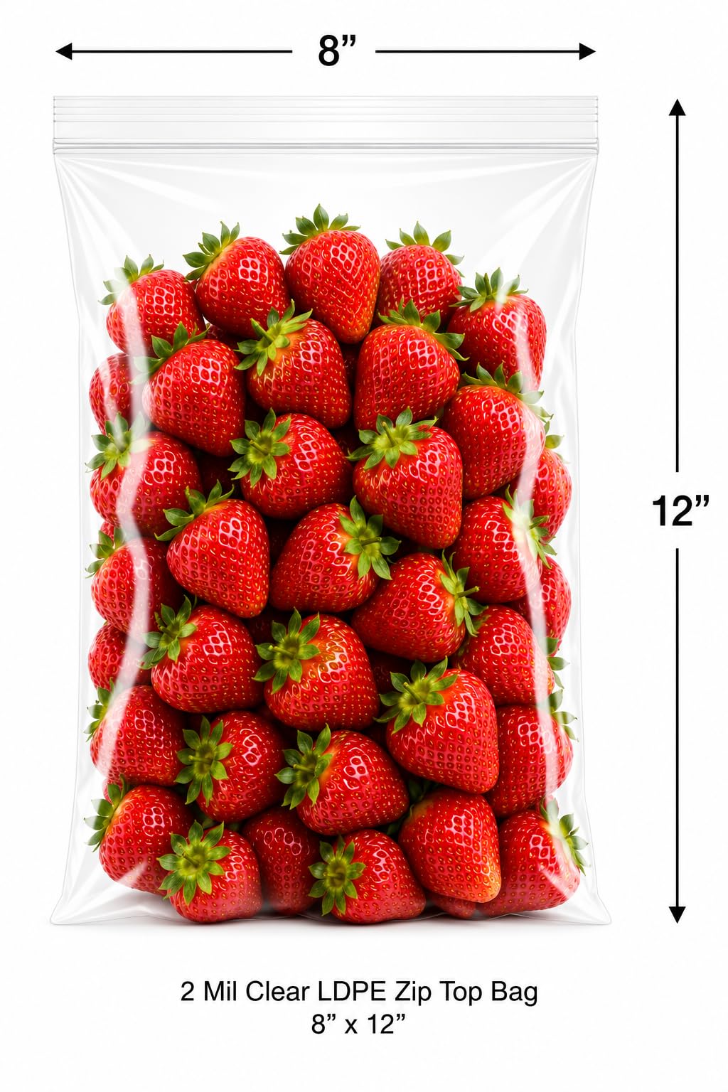 8" x 12" 2 Mil Clear LDPE Zip Top Bag 1,000/Case, Food Safe, Reclosable, No Gusset/Flat, 100% Virgin LDPE