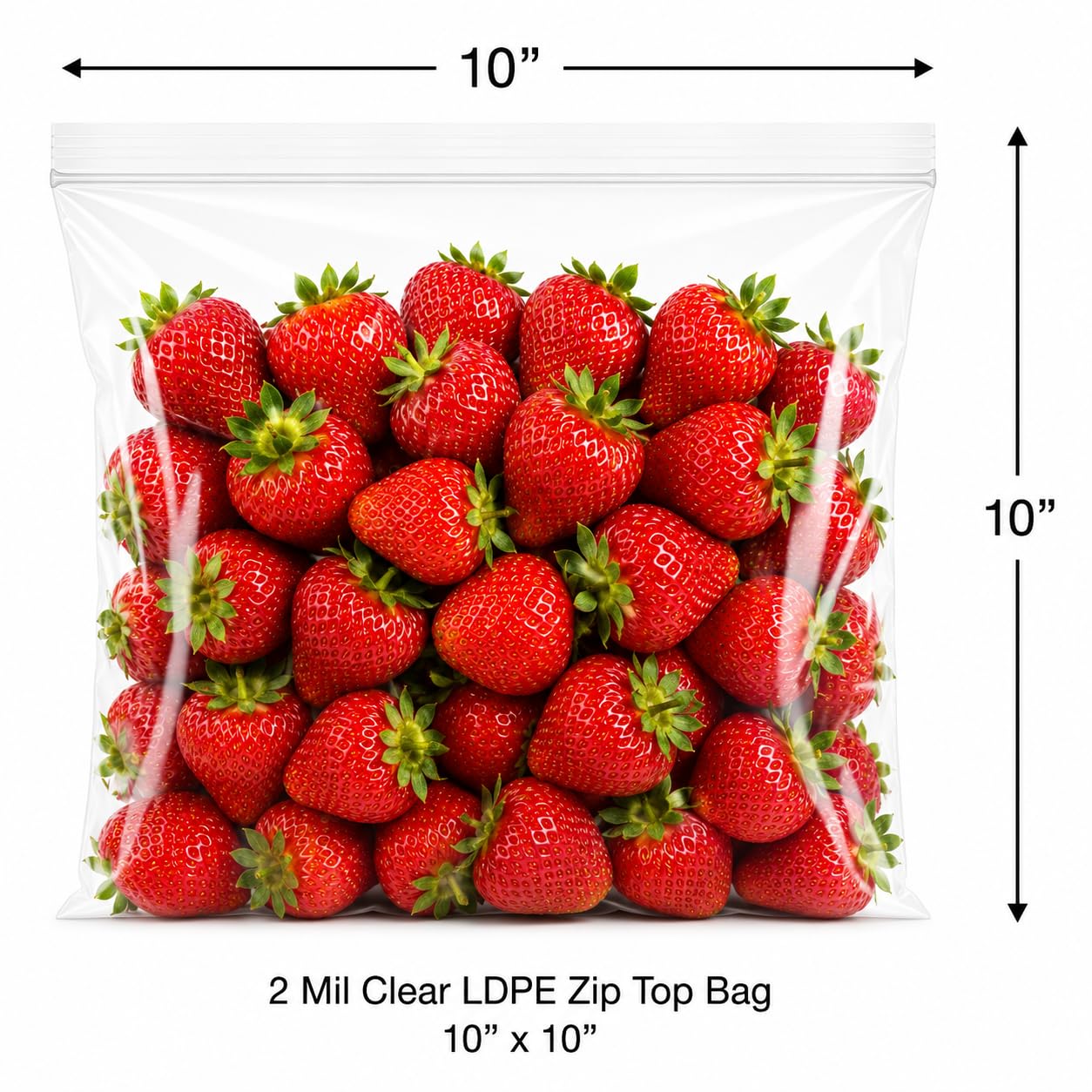 10 x 10 Inch Zip Top Plastic Bags, Clear LDPE, 2 Mil Thick, Resealable Food Storage Bags, 1000 Pack