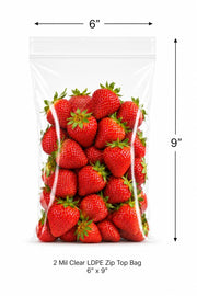 Glownary 6" x 9" 2 Mil Clear LDPE Zip Top Bag 1,000/Case, Food Safe, Reclosable, 100% Virgin LDPE, No Gusset/Flat