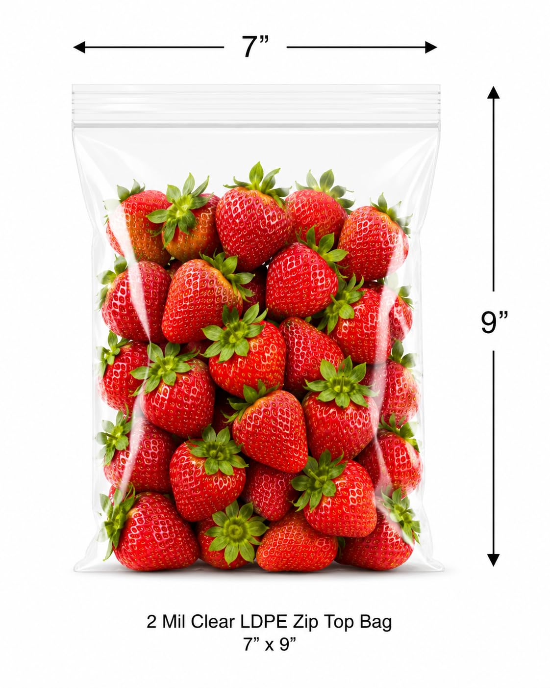 Glownary 2 Mil Clear LDPE Zip Top Bags 7" x 9", 1000/Case, Food Safe USDA Approved, Reclosable Zip Closure, No Gusset Flat Bottom, 100% Virgin LDPE, Flexible & Tear Resistant