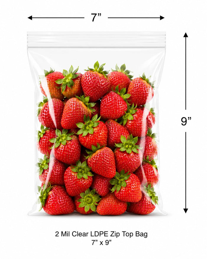 Glownary 2 Mil Clear LDPE Zip Top Bags 7" x 9", 1000/Case, Food Safe USDA Approved, Reclosable Zip Closure, No Gusset Flat Bottom, 100% Virgin LDPE, Flexible & Tear Resistant