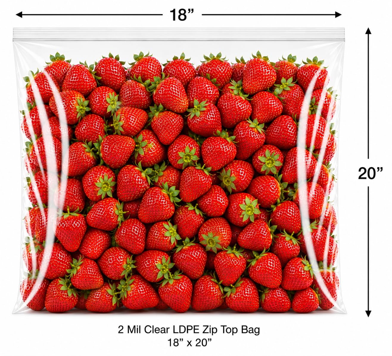 18" x 20" 2 Mil Clear LDPE Zip Top Bag 500/Case, Food Safe, Reclosable, No Gusset Flat Style