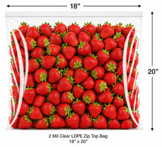 18" x 20" 2 Mil Clear LDPE Zip Top Bag 500/Case, Food Safe, Reclosable, No Gusset Flat Style