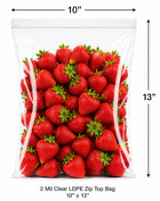10" x 13" Reclosable Zip Top Bags, Clear 2 Mil LDPE Plastic Food Storage Bags, Heavy Duty, Food Safe, 1000 Count