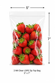 Glownary 5" x 7" 2 Mil Clear LDPE Zip Top Bags 1,000/Case, Food Safe USDA Approved, Reclosable Closure