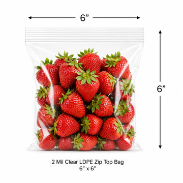 Glownary 6" x 6" 2 Mil Clear LDPE Zip Top Bag 1,000/Case, Food Safe, USDA Approved, 100% Virgin LDPE, Reclosable, Square, No Gusset