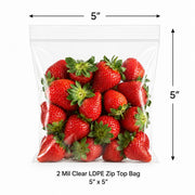Glownary 5" x 5" 2 Mil Clear LDPE Zip Top Bag, 1,000/Case, Food Safe, Reclosable, Virgin LDPE Material, Flat No Gusset