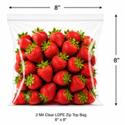 8" x 8" 2 Mil Clear LDPE Zip Top Bag, 1,000/Case, Food Safe, Reclosable, Virgin LDPE Material, Square Flat Bag