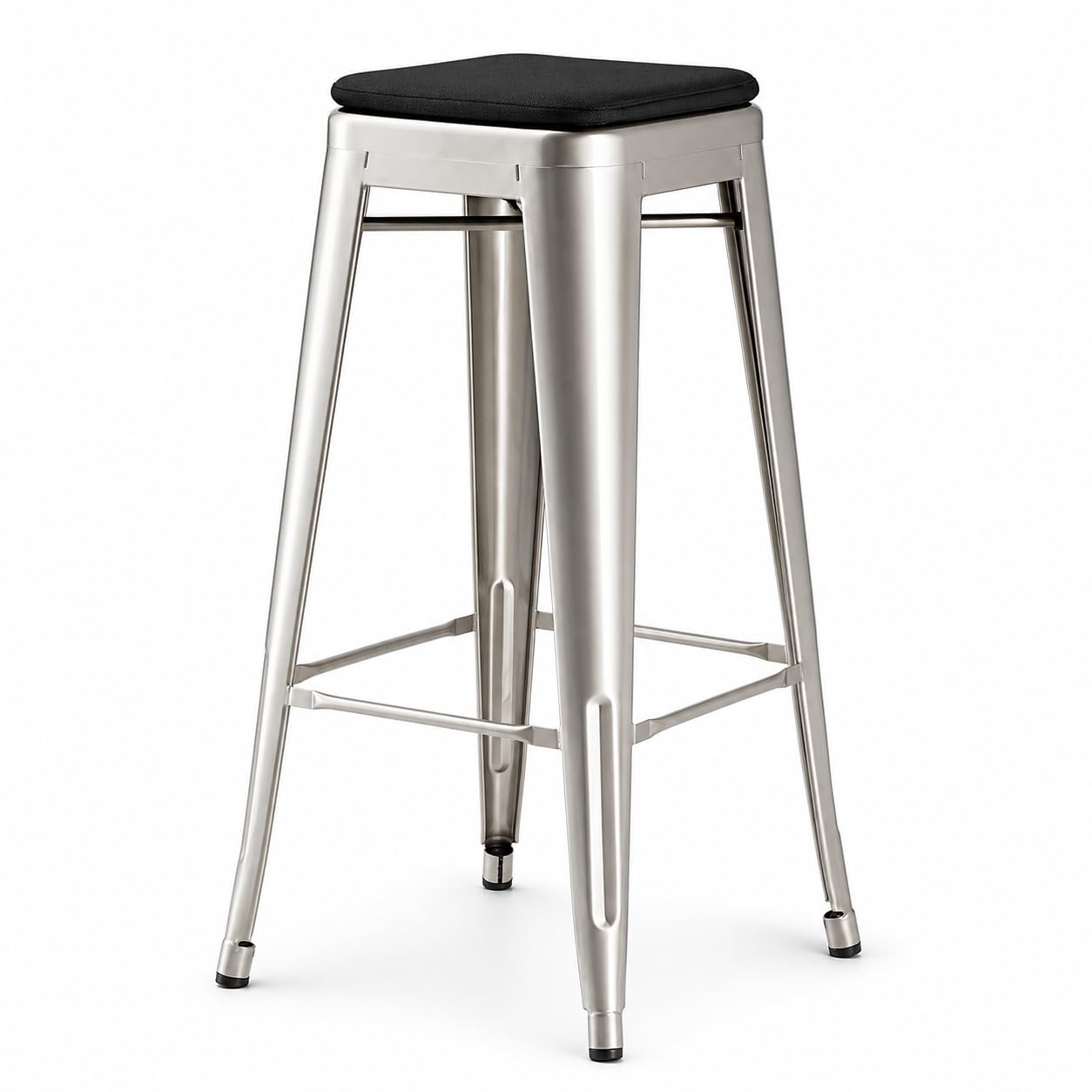 Glownary Alloy Silver Steel Backless Barstool with Magnetic Cushion