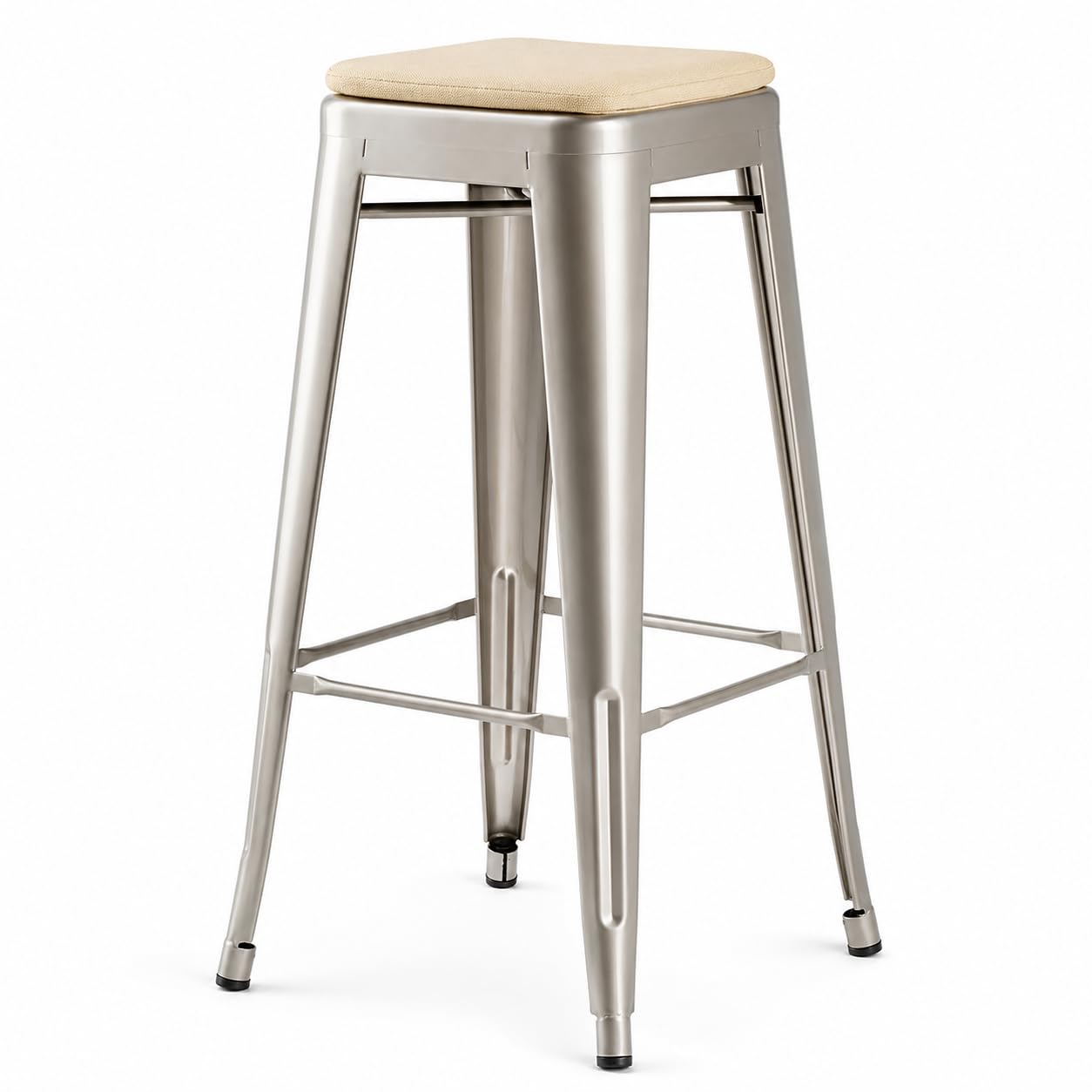 Glownary Alloy Silver Backless Barstool with Tan Magnetic Cushion
