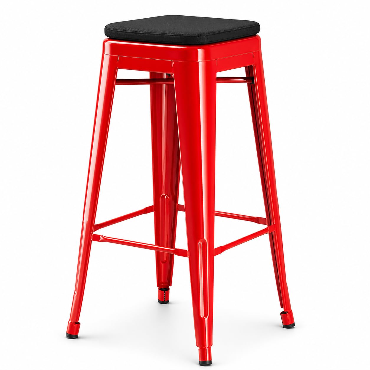 Glownary Alloy Ruby Red Backless Barstool with Magnetic Cushion