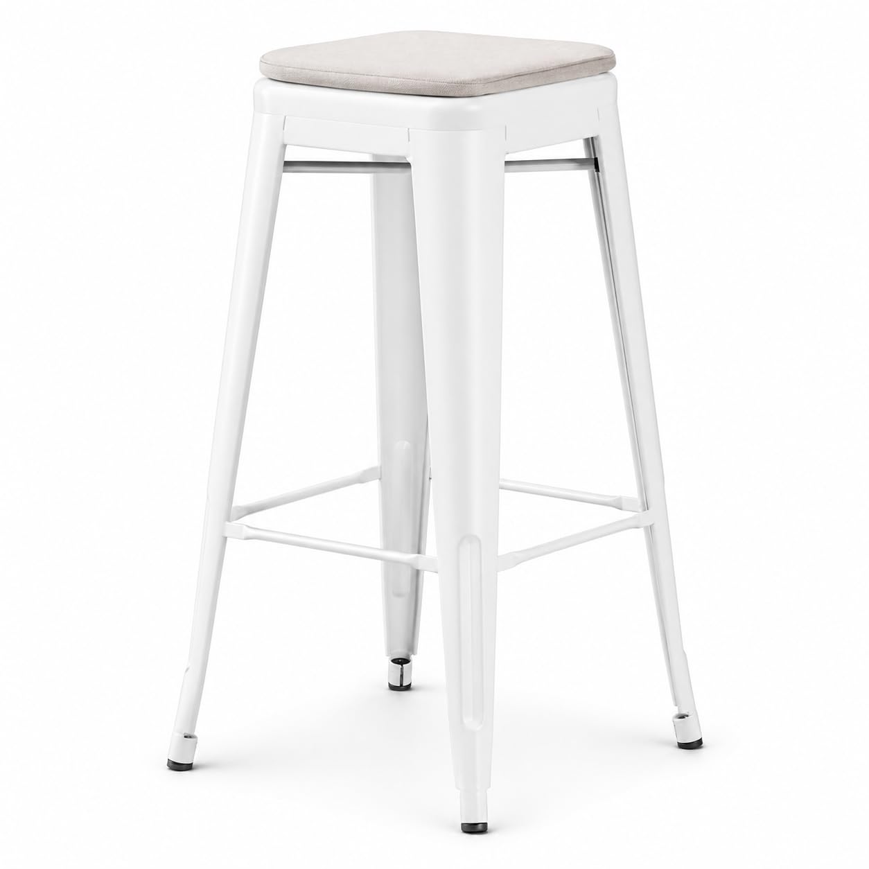 Glownary Alloy Pearl White Metal Barstool with Gray Magnetic Cushion