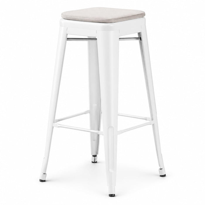 Glownary Alloy Pearl White Metal Barstool with Gray Magnetic Cushion