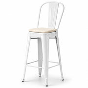 Glownary Alloy Pearl White Metal Bar Stool with Tan Cushion
