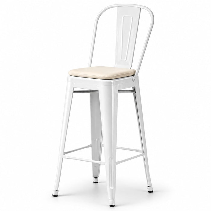 Glownary Alloy Pearl White Metal Bar Stool with Tan Cushion